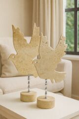 Doğal traverten kuş dekor - 2'Lİ dekoratif set gümüş