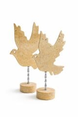 Doğal traverten kuş dekor - 2'Lİ dekoratif set gümüş