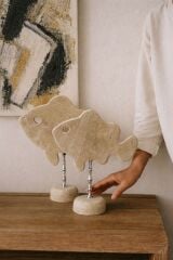 Doğal traverten balık dekor - 2'Lİ dekoratif set gümüş