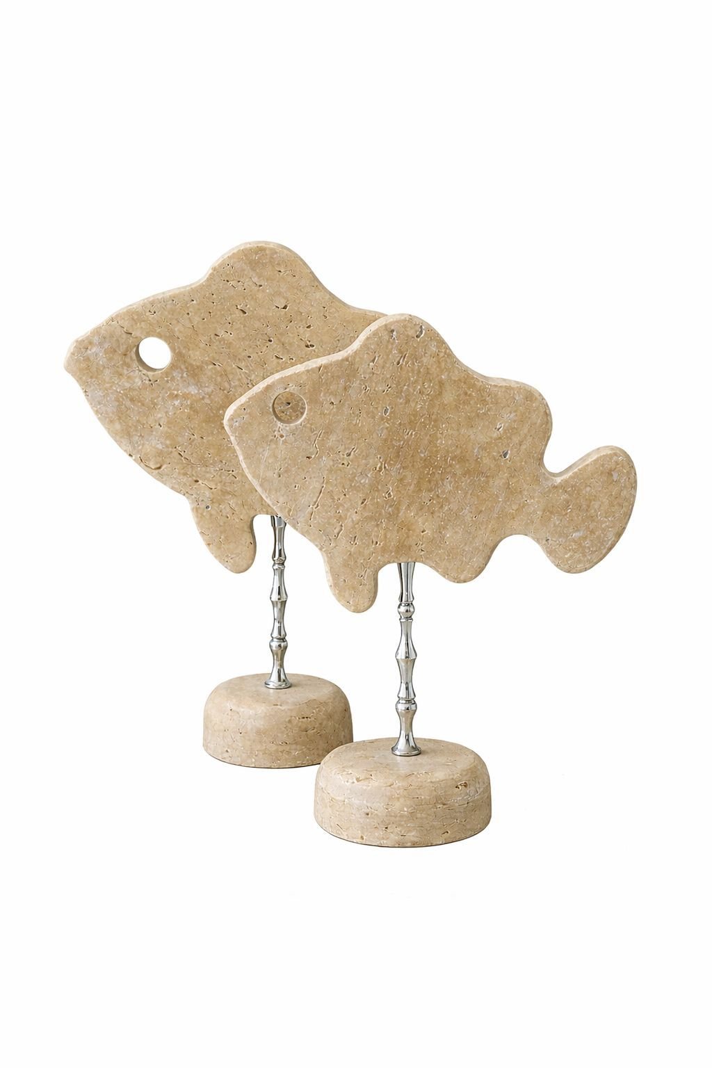 Doğal traverten balık dekor - 2'Lİ dekoratif set gümüş