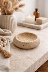 Traverten dekoratif kase - Bohem traverten taş kase