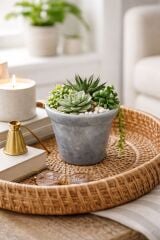 Doğal gri mermer saksı - Dekoratif mini saksı