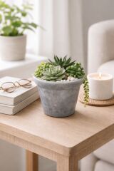 Doğal gri mermer saksı - Dekoratif mini saksı