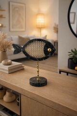 Nero Hazeran Balık Biblo Seti (2’li) – Siyah Mermer & Pirinç Ayaklı