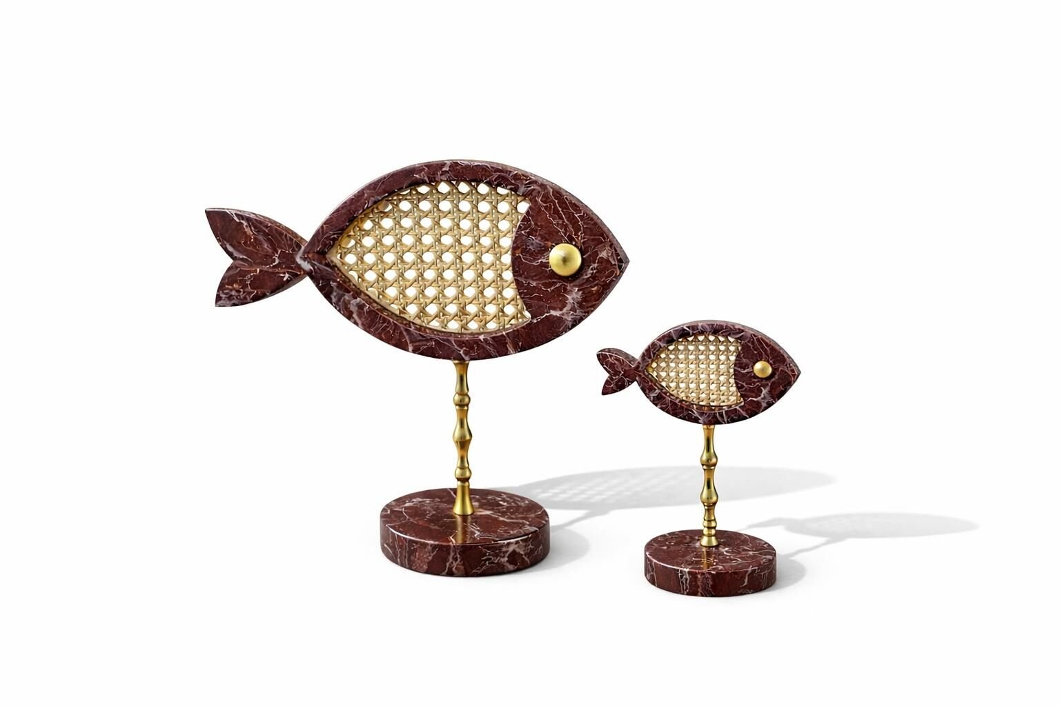 Rosso Levanto Mermer & Doğal Hazeran Dekoratif Balık Biblo Seti (2'li set)