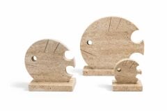 Doğal Traverten Balık Figürü Dekoratif Obje Seti – 3’lü