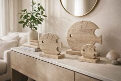 Doğal Traverten Balık Figürü Dekoratif Obje Seti – 3’lü