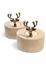 Traverten Mumluk - Bronz Geyik Obje Mumluk 2'Lİ Set