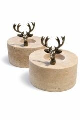 Traverten Mumluk - Bronz Geyik Obje Mumluk 2'Lİ Set