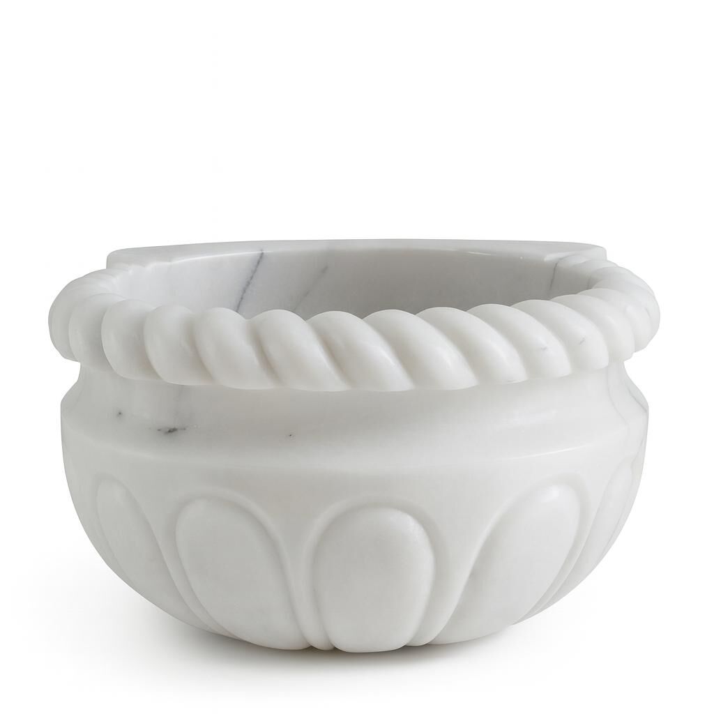 Beyaz Mermer Kurna Kenar İşlemeli