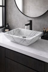 Luna Leylak Mermer Lavabo – Dikdörtgen Geometrik Tasarım