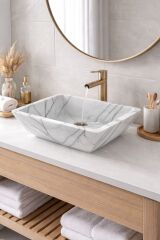 Luna Leylak Mermer Lavabo – Dikdörtgen Geometrik Tasarım