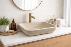 Doğal Traverten Tezgah Dikdörtgen Lavabo