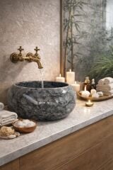 Doğal Gri Mermer Lavabo – Lüks Lavabo