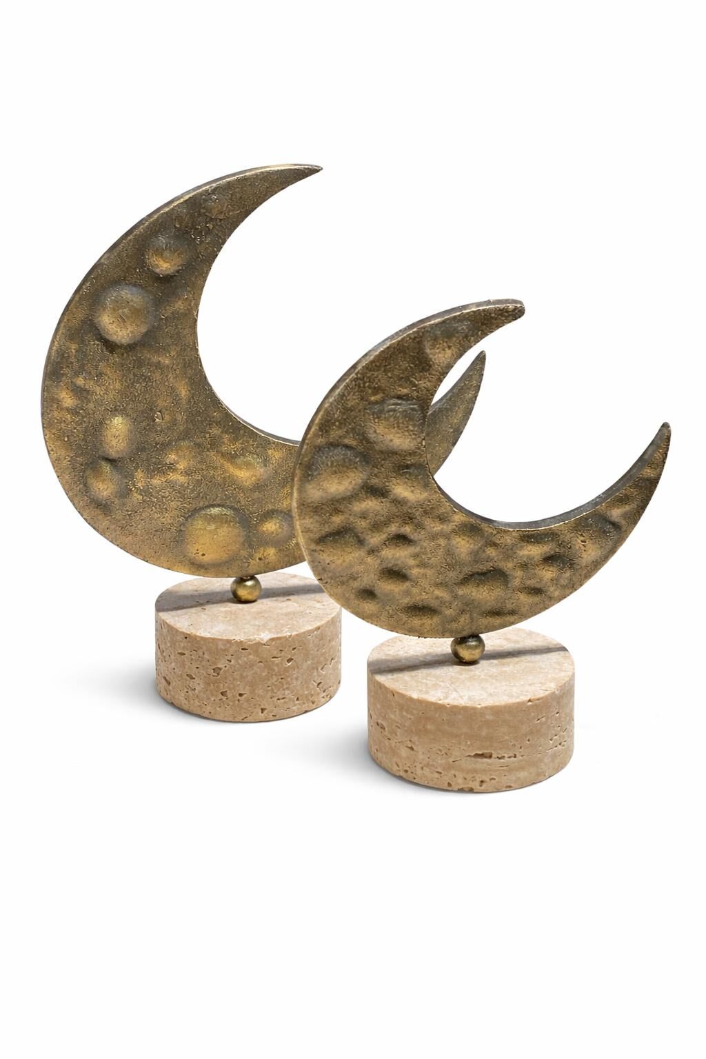 Traverten Tabanlı Altın Ay Dekoru – 2'li Dekoratif Obje