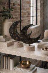 Traverten Tabanlı Altın Ay Dekoru – 2'li Dekoratif Obje
