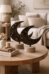 Traverten Tabanlı Altın Ay Dekoru – 2'li Dekoratif Obje