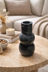 Siyah Mermer Dekoratif Vazo – Doğal Taş Modern Tasarım Vazo