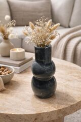 Siyah Mermer Dekoratif Vazo – Doğal Taş Modern Tasarım Vazo