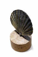 Traverten Kaideli Deniz Kabuğu Dekoratif Obje – Antik Pirinç Detaylı