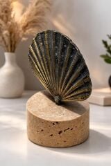 Traverten Kaideli Deniz Kabuğu Dekoratif Obje – Antik Pirinç Detaylı