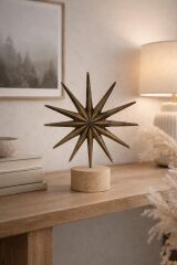 Traverten Kaideli Antik Pirinç Yıldız Dekor Obje