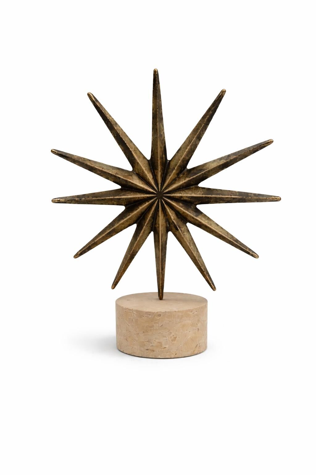 Traverten Kaideli Antik Pirinç Yıldız Dekor Obje