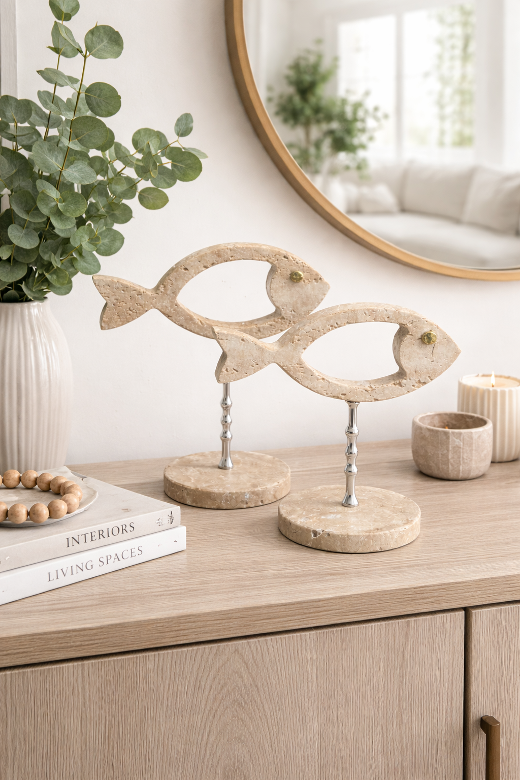 Marina Traverten Balık Biblo Seti (2’li) Gümüş Ayaklı