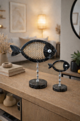 Siyah Nero Hazeran Balık Biblo Seti (2’li) – Siyah Mermer & Gümüş Pirinç Ayaklı