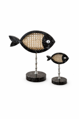 Siyah Nero Hazeran Balık Biblo Seti (2’li) – Siyah Mermer & Gümüş Pirinç Ayaklı
