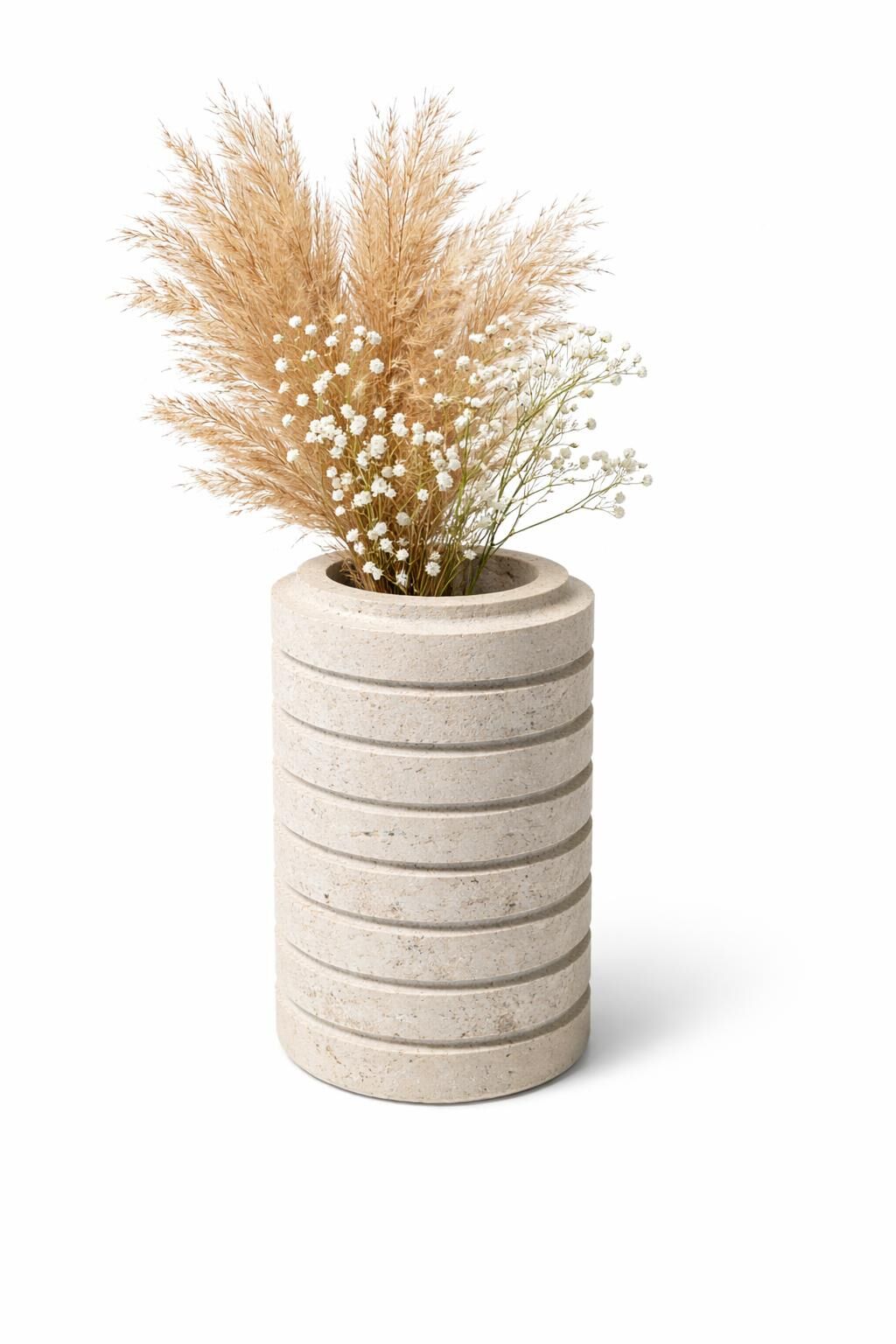 Traverten Silindir Vazo & Organizer – Doğal Taş Şıklığı