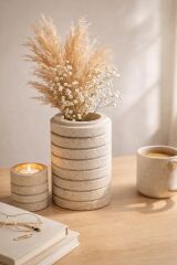 Traverten Silindir Vazo & Organizer – Doğal Taş Şıklığı