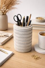 Traverten Silindir Vazo & Organizer – Doğal Taş Şıklığı