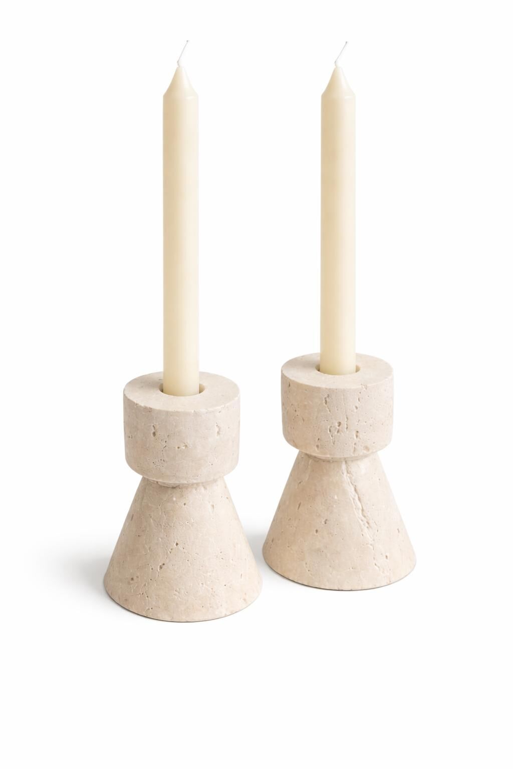 Doğal Traverten Minimal Şamdan Seti (2’li)