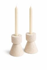 Doğal Traverten Minimal Şamdan Seti (2’li)