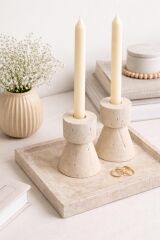 Doğal Traverten Minimal Şamdan Seti (2’li)