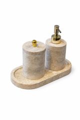 Doğal Traverten Banyo Seti – 3 Parça Gold Obje