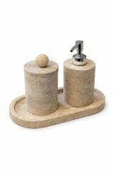 Doğal Traverten Banyo Seti – 3 Parça Traverten Top Obje