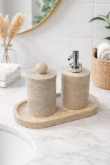 Doğal Traverten Banyo Seti – 3 Parça Traverten Top Obje