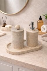 Doğal Traverten Banyo Seti – 3 Parça Traverten Top Obje