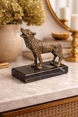 Bronz Kurt Figürlü Siyah Mermer Kaideli Dekoratif Obje