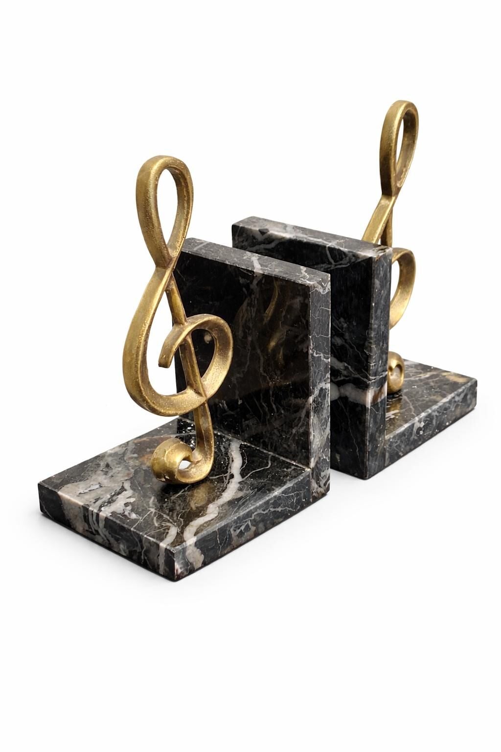 Modern Siyah Mermer & Nota Figürlü Kitap Tutucu (2’li Set)