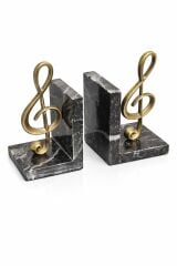Modern Siyah Mermer & Nota Figürlü Kitap Tutucu (2’li Set)