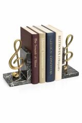 Modern Siyah Mermer & Nota Figürlü Kitap Tutucu (2’li Set)