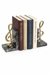 Modern Siyah Mermer & Nota Figürlü Kitap Tutucu (2’li Set)