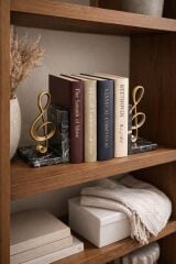 Modern Siyah Mermer & Nota Figürlü Kitap Tutucu (2’li Set)