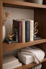 Modern Siyah Mermer & Nota Figürlü Kitap Tutucu (2’li Set)