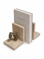 Doğal Traverten Yılan Detaylı Dekoratif Kitap Tutucu