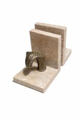 Doğal Traverten Yılan Detaylı Dekoratif Kitap Tutucu