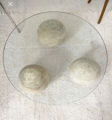 Traverten Top Ayaklı Cam Orta Sehpa 90cm